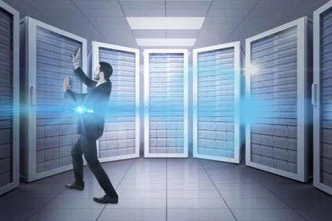 Composite image of businessman standing and pushing up Stock Illustration