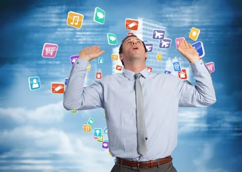 Composite image of businessman standing with arms pushing up Stock Illustration