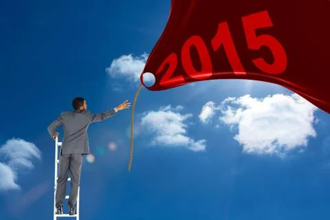 Composite image of businessman standing on ladder Stock Illustration