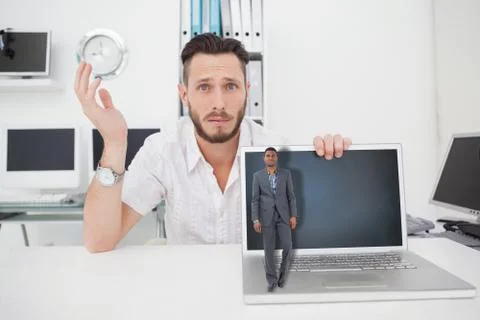 Composite image of businessman standing looking at camera 스톡 일러스트
