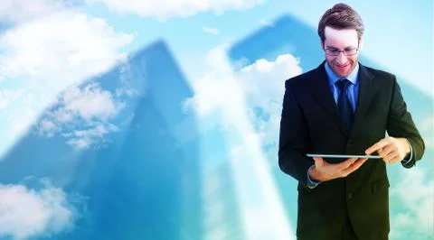 Composite image of businessman standing while using a tablet pc Stock Illustration