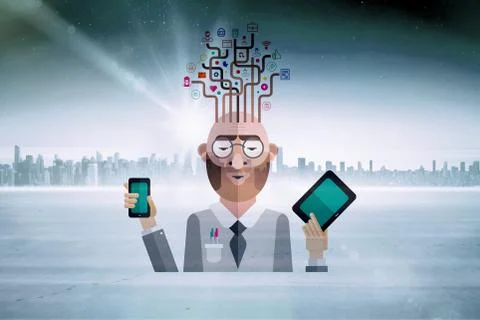 Composite image of businessman thinking of apps 스톡 일러스트