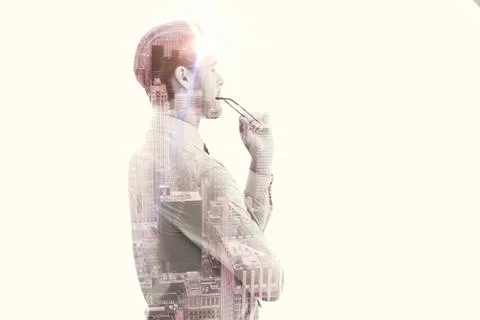 Composite image of businessman thinking Ilustración de archivo