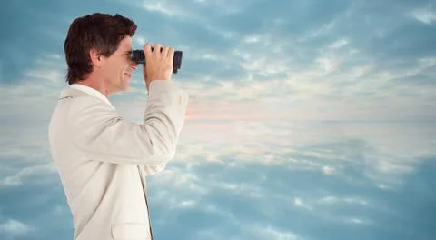 Composite image of businessman using binoculars Stock Illustration