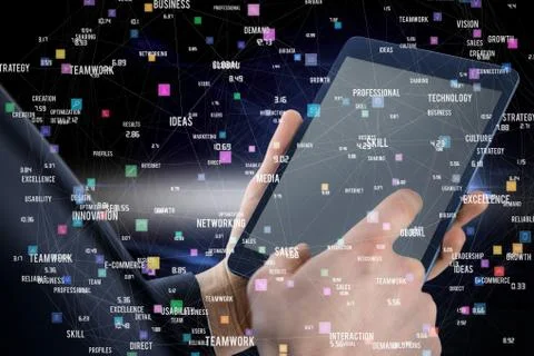 Composite image of businessman using digital tablet over white background Stock Photos