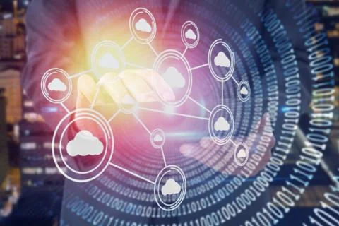 Composite image of businessman using digital tablet 3d 스톡 사진