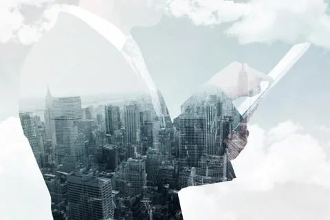 Composite image of businessman using his tablet pc Stock Illustration