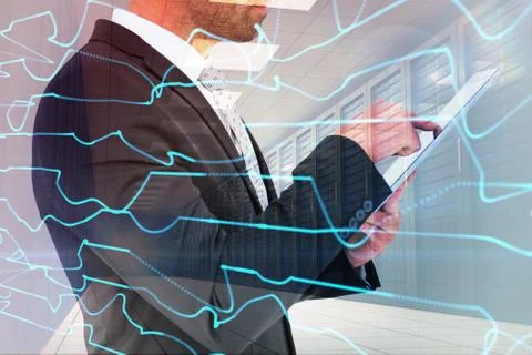 Composite image of businessman using his tablet pc Stock Illustration