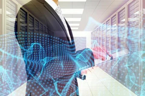 Composite image of businessman using his tablet pc Stock Illustration