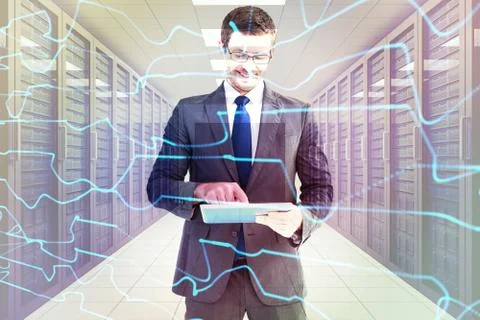 Composite image of businessman using his tablet pc Stock Illustration