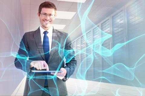 Composite image of businessman using his tablet pc Stock Illustration