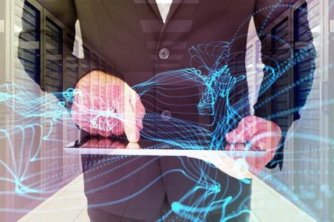 Composite image of businessman using his tablet pc Stock Illustration