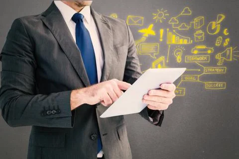 Composite image of businessman using his tablet pc Stock Illustration
