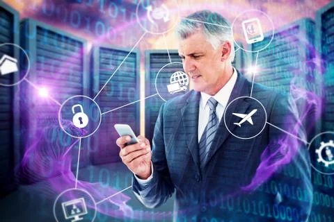 Composite image of businessman using his smartphone 스톡 사진