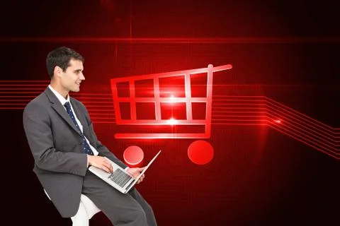 Composite image of businessman using laptop Illustrazione stock