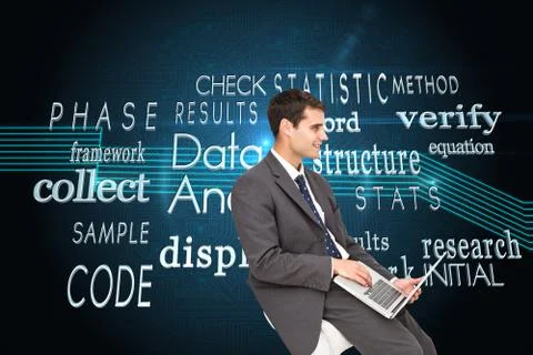 Composite image of businessman using laptop イラスト素材