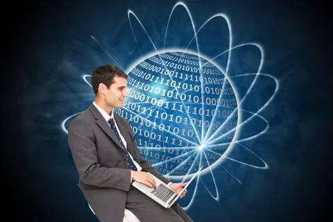 Composite image of businessman using laptop Stockillustratie