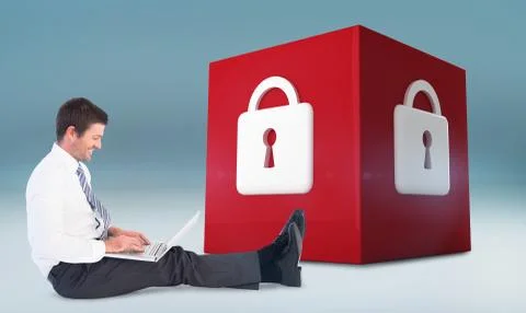Composite image of businessman using laptop and smiling Stock Illustration