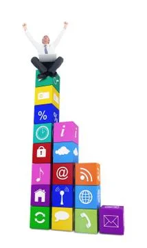 Composite image of businessman using laptop and cheering Stock Illustration