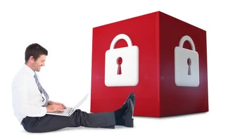 Composite image of businessman using laptop and smiling Stock Illustration