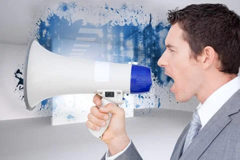 Composite image of businessman using a megaphone Stock Illustration