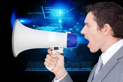 Composite image of businessman using a megaphone Stock Illustration