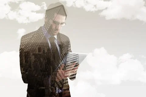 Composite image of businessman using a tablet computer Stock Illustration