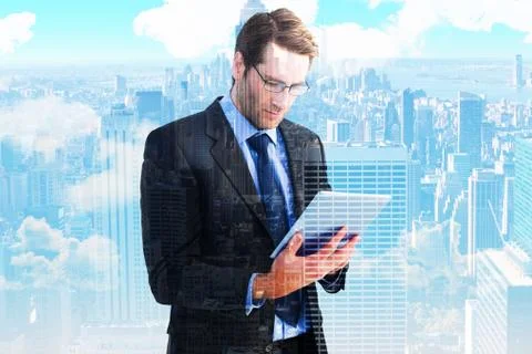 Composite image of businessman using a tablet computer イラスト素材