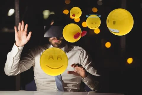 Composite image on businessman using virtual reality Stock Photos