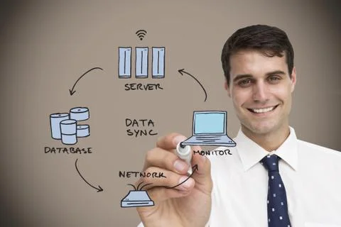 Composite image of businessman writing flowchart 스톡 일러스트
