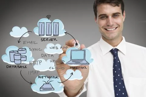 Composite image of businessman writing flowchart Ilustración de archivo