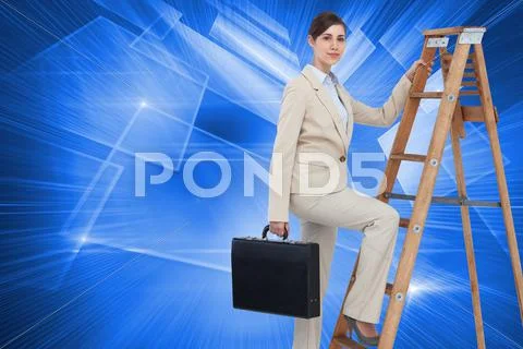 Composite image of businesswoman climbing career ladder with briefcase and Stock Illustration