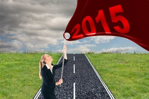 Composite image of businesswoman pulling a chain Stock Illustration