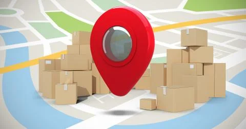 Composite image of cardboard boxes over white background Ilustración de archivo