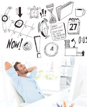Composite image of casual man resting with hands behind head in office Stock Illustration