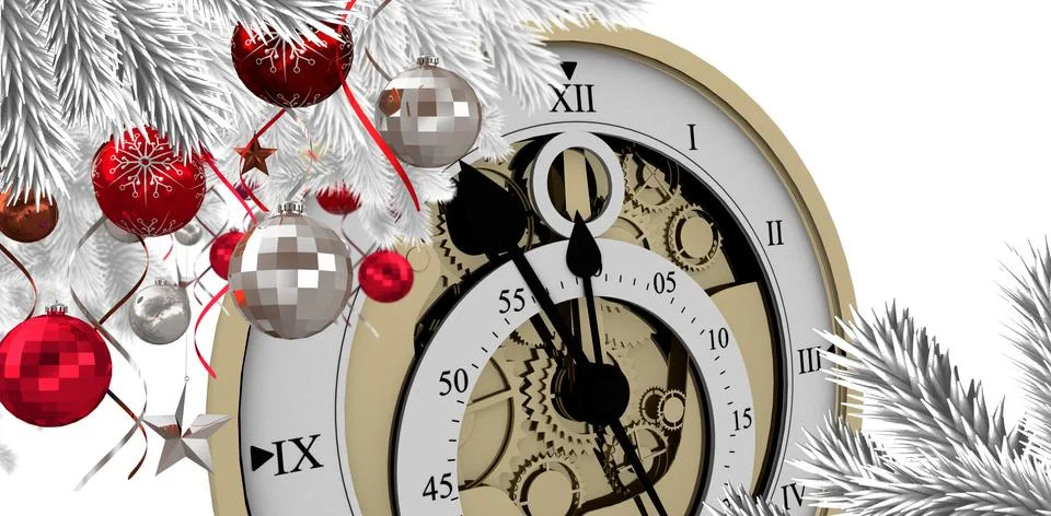 Composite image of christmas tree decorated with golden ornaments 스톡 일러스트