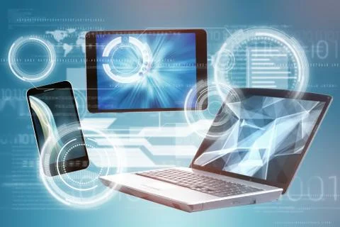 Composite image of circle with binary coding against blue background Stock Photos