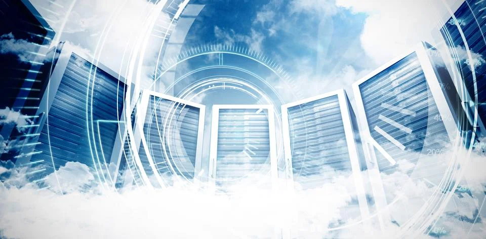 Composite image of circle interface with percentage in blue background Free Stock Illustration