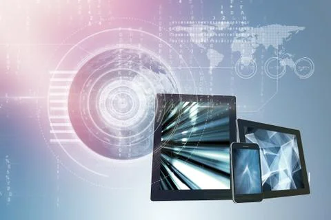 Composite image of circles against binary coding over black background 3D Stock Illustration