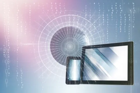 Composite image of circles with lines over binary coding background 3D Stock Illustration