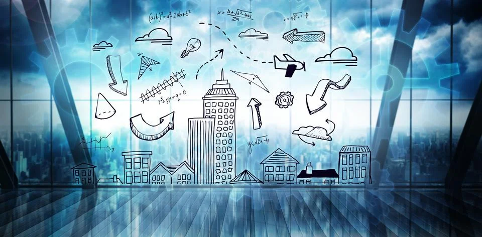 Composite image of cityscape doodle Stock Illustration