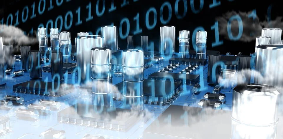 Composite image of close up of blue circuit board Illustrazione stock