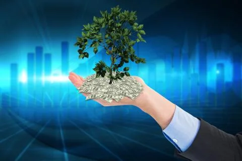 Composite image of close up of businessman with empty hand open Stock Illustration