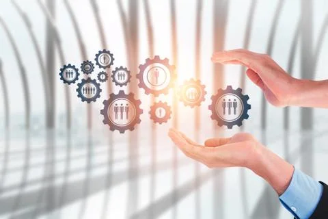 Composite image of close up of businessman with empty hand open Foto stock