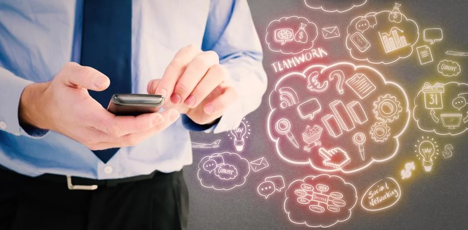 Composite image of close up of a businessman using a smartphone Stock Illustration