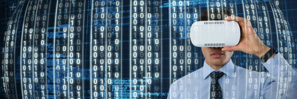 Composite image of close up of businessman using vr glasses Foto stock
