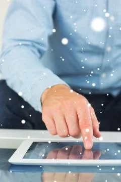 Composite image of close up of casual man using tablet 库存插图