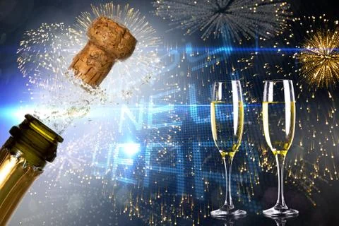 Composite image of close up of champagne cork popping Stock Photos