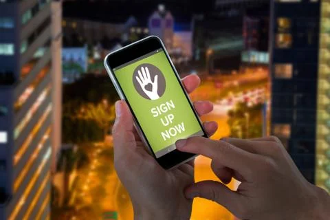 Composite image of close-up of cropped hands holding mobile phone Stock Photos
