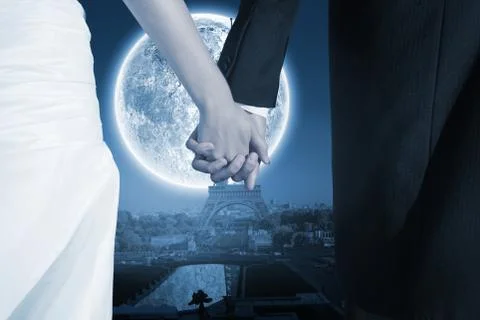 Composite image of close up of cute young newlyweds holding their hands イラスト素材